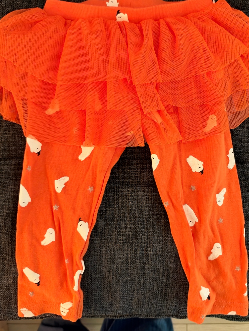 Carter's Orange Tulle Skirt Legging Set with White Ghost Prints